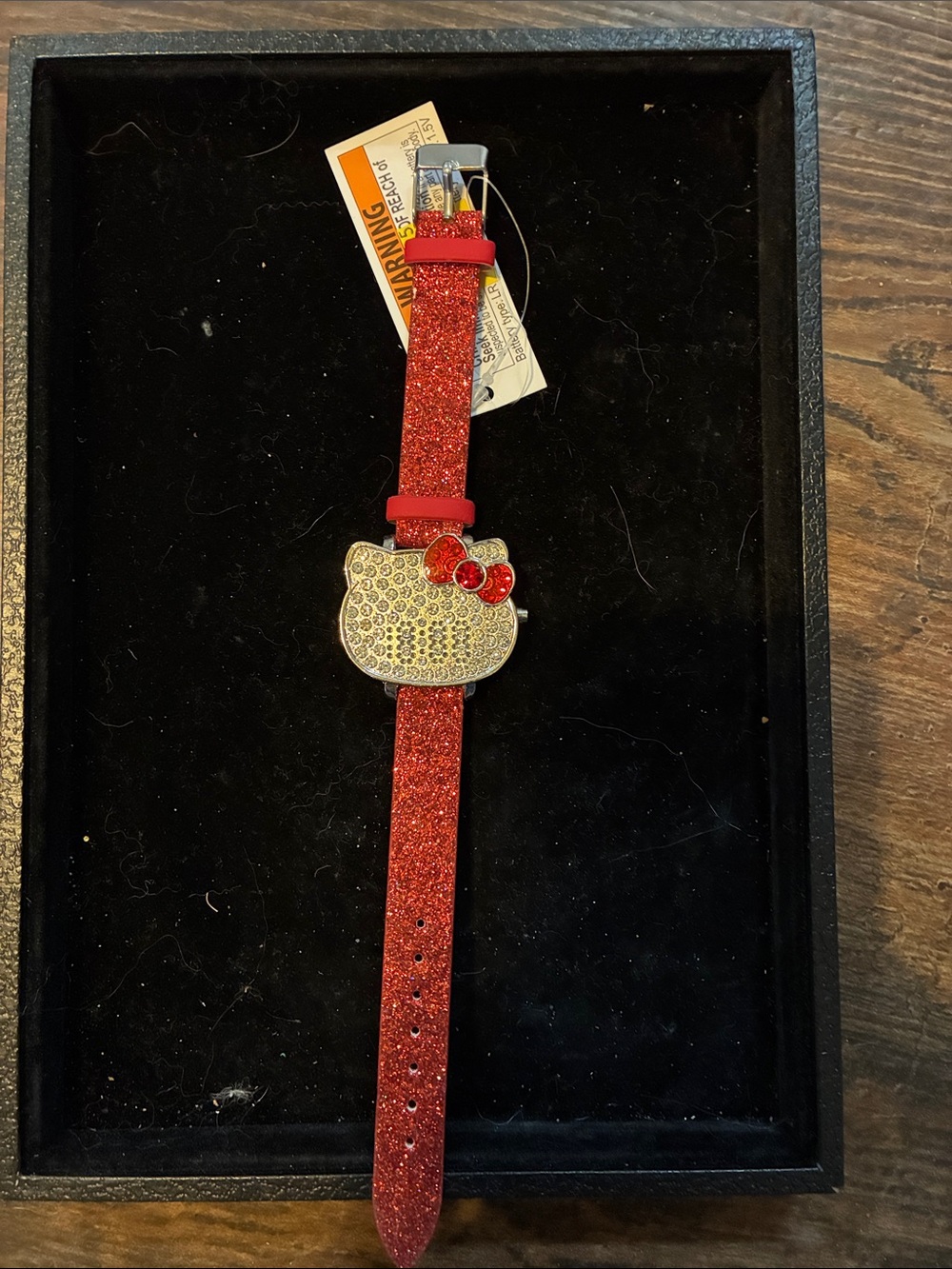 Hello Kitty Sparkling Red Glitter Strap Watch with Crystal Face
